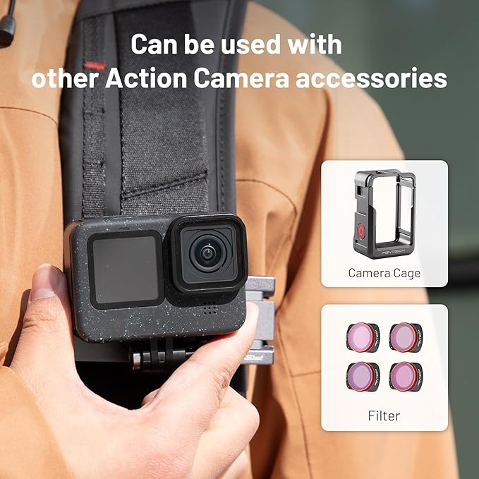 PGYTECH Backpack Shoulder Strap Holder Clip for DJI OSMO Action 6/5 Pro/Pocket/Xtra Muse, GoPro 13/12/11, Insta360 Action Camera Gimbal Accessories Adjustable Shoulder Pad and 360° Rotating Base