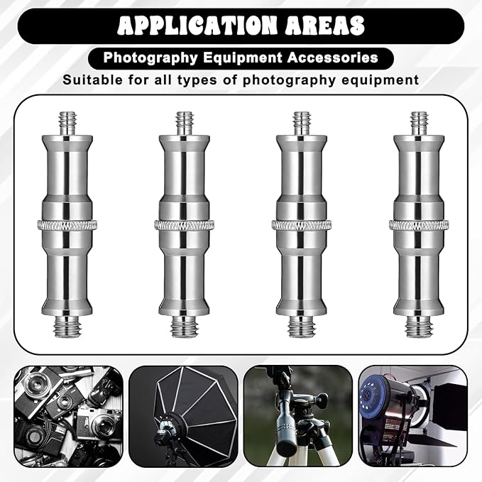 4pcs Standard 1/4 to 3/8 inch Metal Male Convertor Threaded Screw Adapter Tripod Spigot Stud for Studio Light Stand Ball Head Hotshoe/Coldshoe Adapter Flash Holder Wireless Flash Receiver Trigger