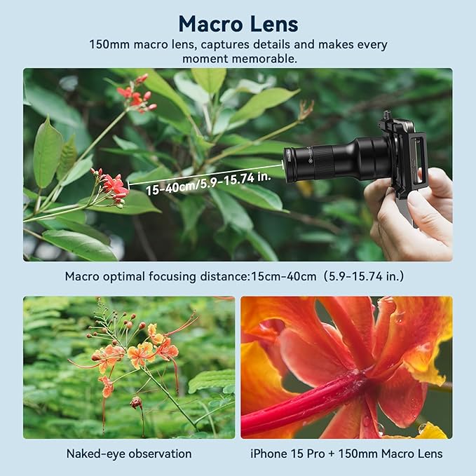 2 in 1 Phone Camera Lens Kit, Evil eye 6X Telephoto Lens & 150mm Macro Lens with Universal Lens Clip, Phone Lens Attachment for iPhone 16/15/14/13 Series, Samsung, Android Phone and Most Smartphone