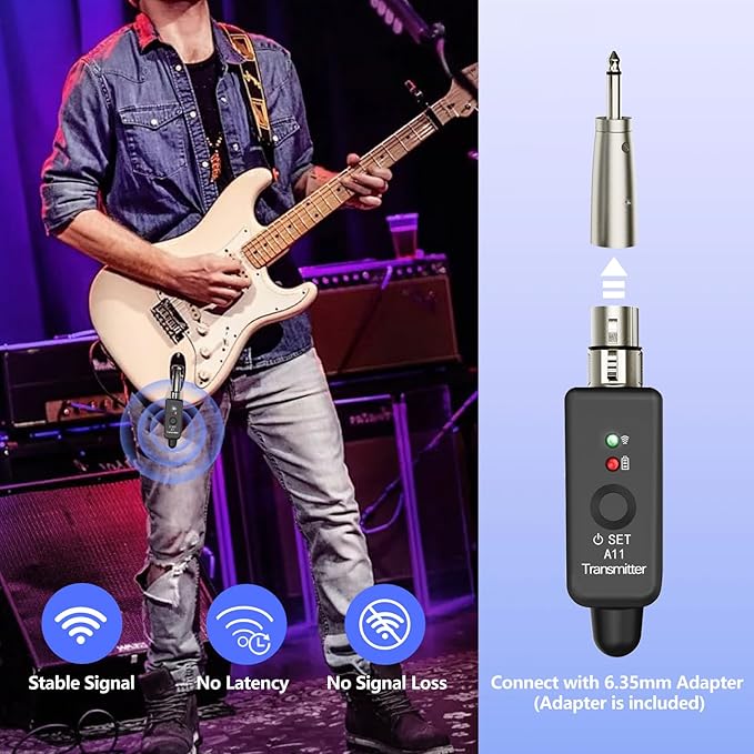 A11 2.4GHz Wireless Microphone Transmitter Receiver 4 Channels Plug-on XLR Mic Adapter Wireless Mic System for Dynamic/Condenser Mics, Audio Mixer, DSLR Camera,PA System (2TX + 1RX)