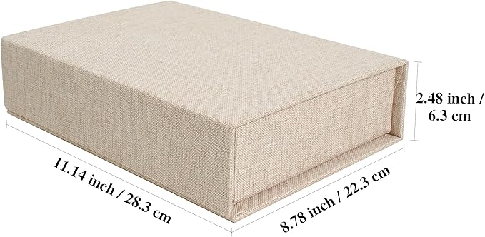 Hiwhy Photo Storage Box 8x10, Linen Memory Photo Box Perfect to Store Your Photo, Pictures, Certificates, Scrapbooking Supplies, Keepsakes and Jewelry Beige