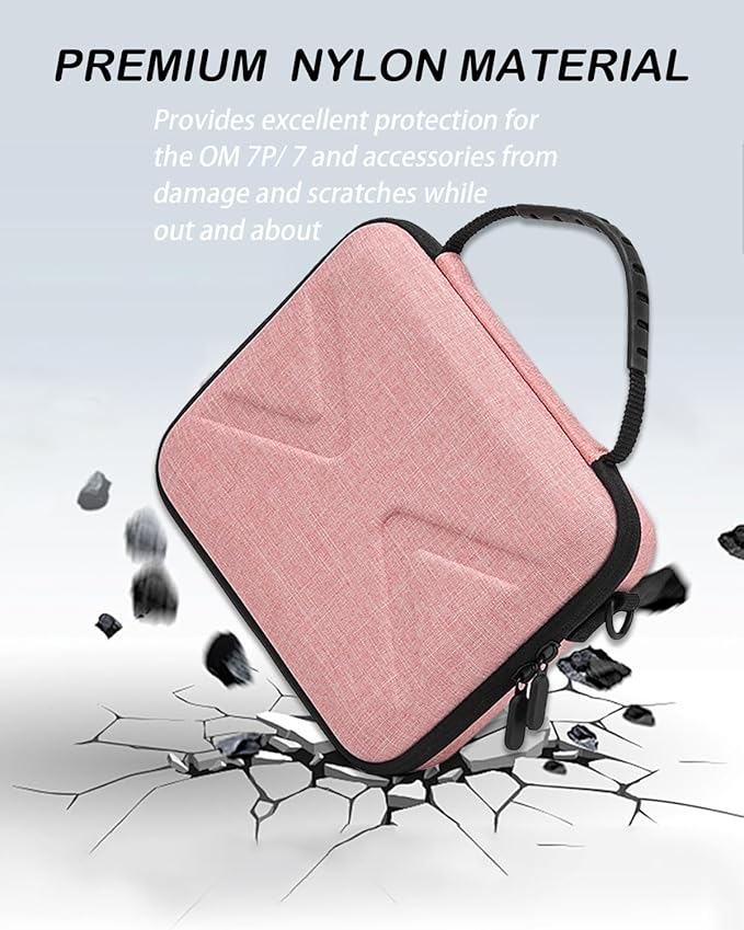 Hard Case for Osmo Mobile 7P / 7, Portable Storage for OM 7P/7, Shoulder Bag for DJI OM 7 /7P Smartphone Gimbal Stabilizer Accessories Case, Pink