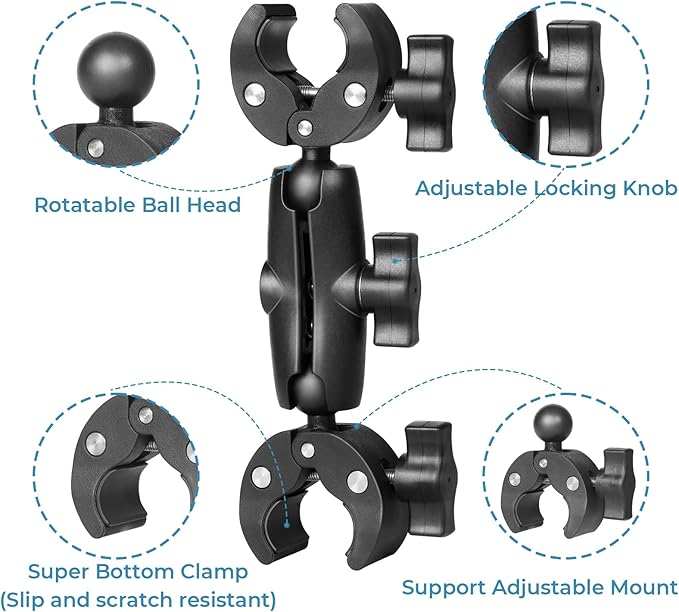 Sequpr Camera Clamp Mount for Gopro, Super Clamp Adapter Double Head Multifunction Holder for Motorcycle, Photography Light Fixture Bracket,Umbrella,Selfie Stick,Reflector