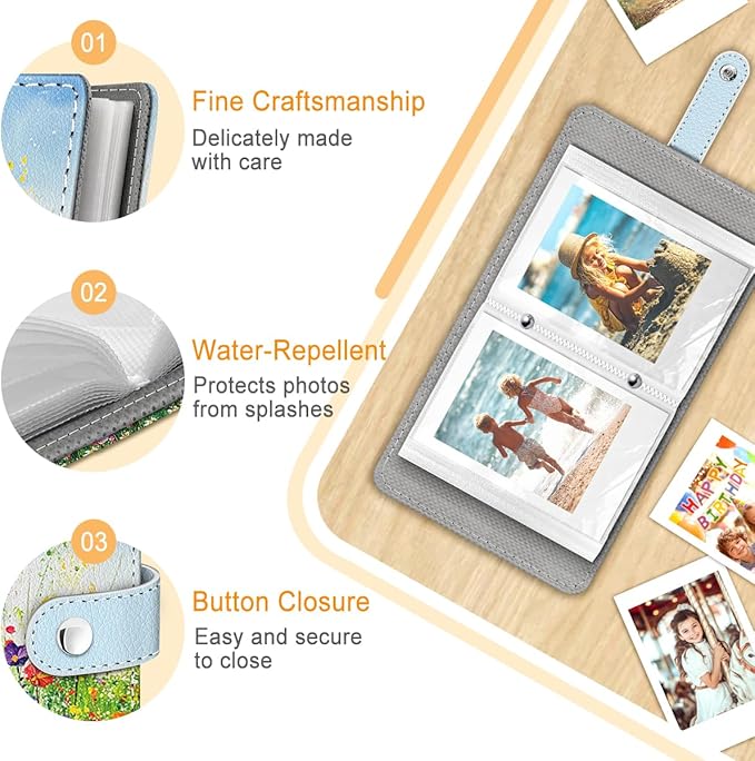Lebrocoli Floral Garden Small Photos Album for 2x3 Inch Films, 56 Pockets Mini Cute Albums Book for Polaroid Fujifilm Instax Mini Instant Camera Printer, Kpop Photocard Pictures Binders Holders