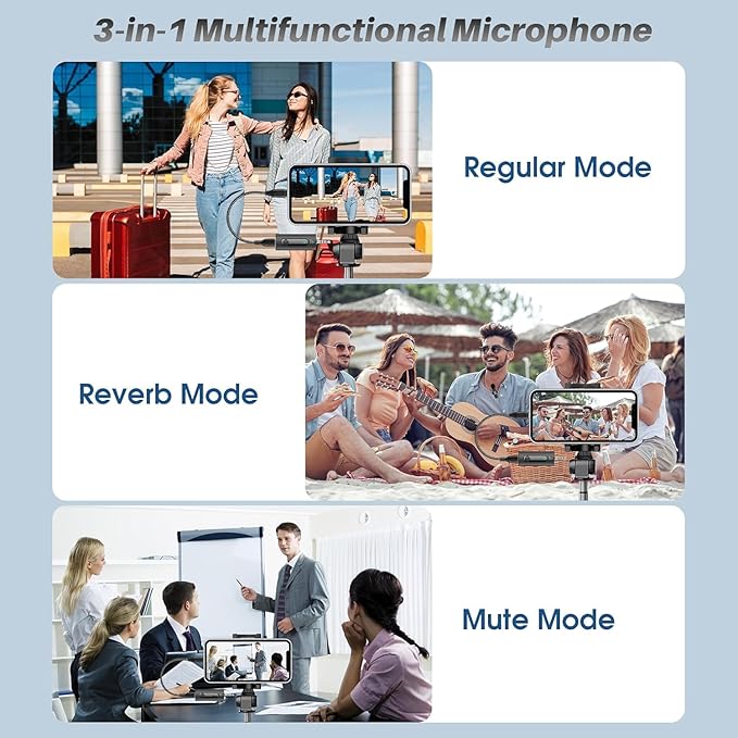 2 Pack Wireless Mini Lavalier Lapel Microphone for iPhone,Android Device(4 in 1) - 65ft Cordless Clip on Dual Mics with Noise Reduction 6H Working Time for Video Recording Vlogging, YouTube, Interview