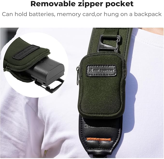 K&F Concept Camera Neck Strap for Photographers, Soft Neoprene Adjustable Shoulder Belt with Zipped Pockets