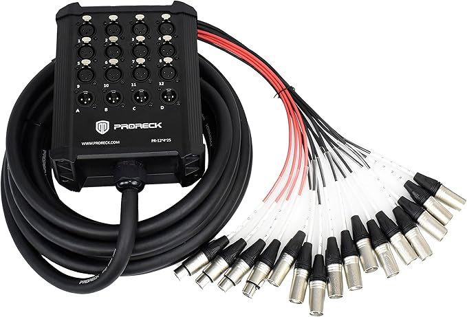PRORECK 12-Channel Low Profile XLR Send Circuit Board Snake Cables, XLR Splitter Cable for Live, Recording, Stage, Studio, 25 Feet Long (PR-12 * 4 * 25)