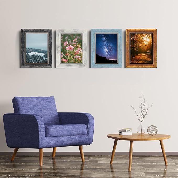 XUANLUO 6x8 Picture Frames Set of 4 Rustic Retro Photo Frame with HD Plastic Cover for Wall Mount and Tabletop Display Family Friends Wedding Gift