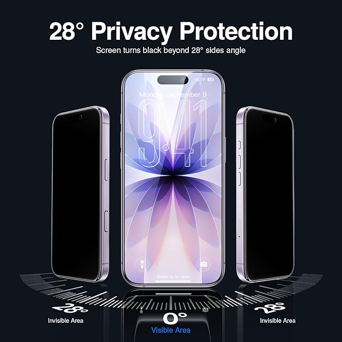 SMARTDEVIL 2 Pack Tempered Glass for iPhone 17 Privacy Screen Protector, Military-Grade Shatterproof Protection, 9H Hardness, Anti-Spy Privacy Film, Fast & Easy Installation, Case Friendly Design