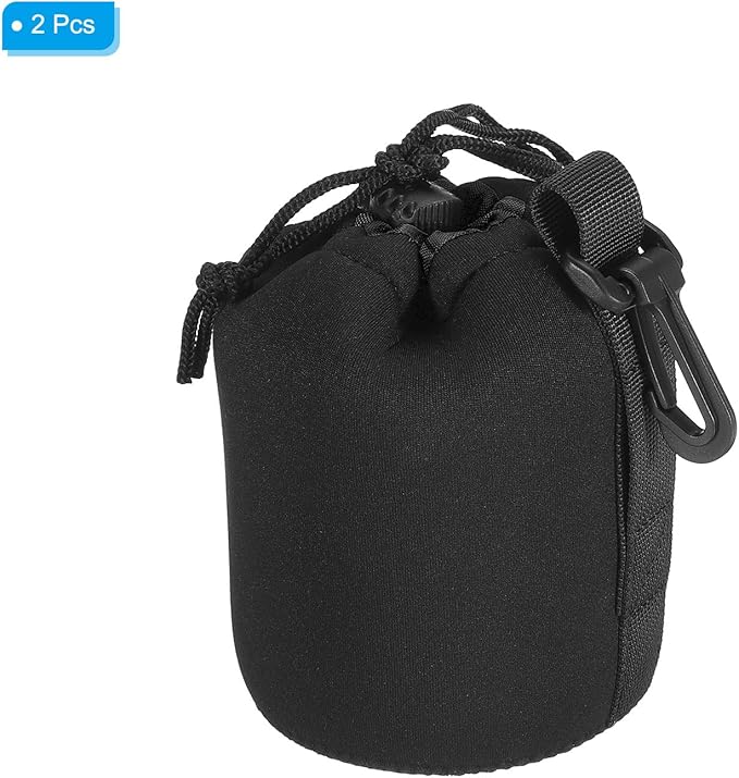 PATIKIL Camera Lens Bag, 2 Pcs 3.3" IDx5.5 H Drawstring Lens Pouch with Thick Protective Neoprene, Lens Case for DSLR Camera Lens, Water Coffee Cups Black