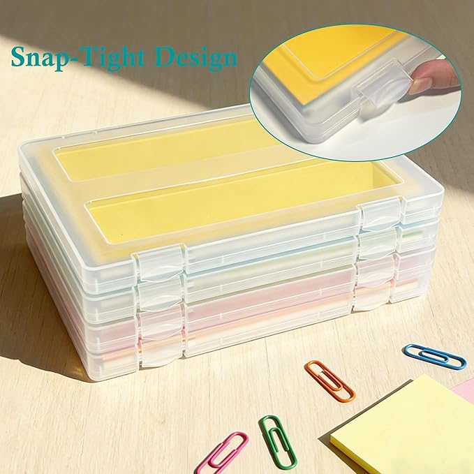 Urciwos A4 Paper Organizer Box, 4 Pack Scrapbook Paper Storage for 8.5" x 11" US Letter, Plastic Containers for Craft and Arts Supplies, Board Game, Document, File, 8" x 10" Photo Storage