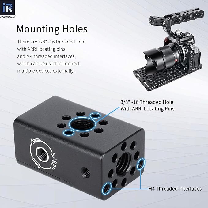 INNOREL CB1 CNC Aluminum Alloy Multi-Function Cheese Handle, Cheese Grip Extension Bar Featuring Multiple 3/8" Arri Locating Holes for Camera Cage Frames, DIY Video Rigs, Any 3/8" Threaded Point