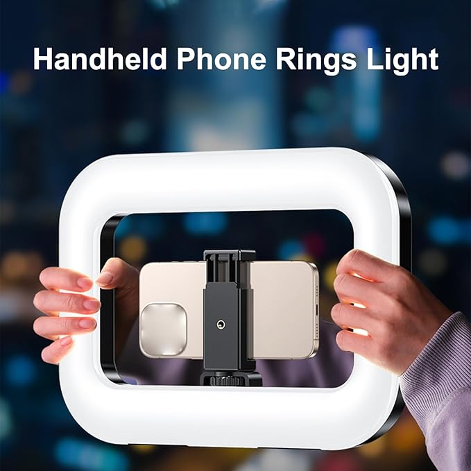 RGB Smartphone Video Rig with Light, Handheld Phone Camera Stabilizer with LED Ring Light, 2500-8500K Selfie Light for Tiktok, YouTube, Live Steam, Video Recording, Make up