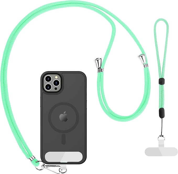 CACOE Phone Lanyard 2 Pcs-1 Pcs Adjustable Neck Strap, 1 Pcs Wrist Strap, 2 Pads, Universal Crossbody Multifuctional Cell Phone Lanyards Compatible with Most Smartphones(Light Green)