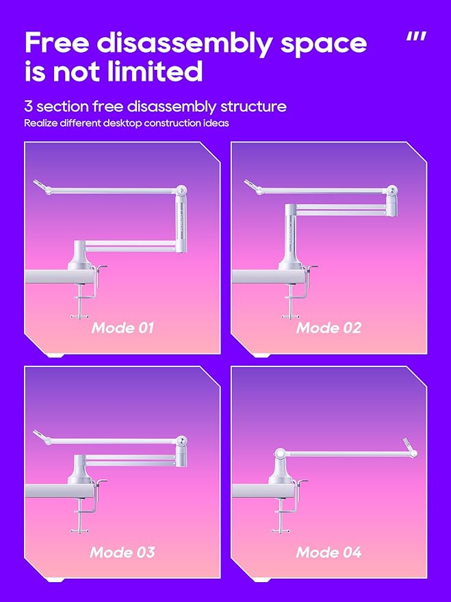 Low Profile Mic Arm, 360° Rotatable Microphone Boom Arm Mic Stand for Fifine AM8 K669B Blue Yeti HyperX shure sm7b SoloCast AT2020, with Mic Clip 3/8" to 5/8", White
