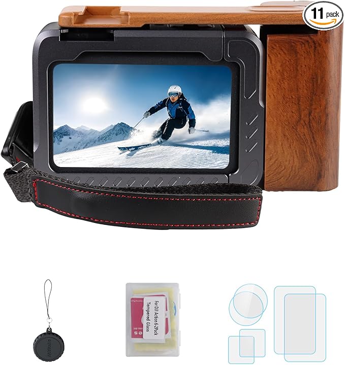 Aluminum Street Grip Kit for DJI OSMO Action 6 Accessories Grip Handle Set (Camera Grip+Ultra-Light Cage) Protective Metal Frame Action 6 Case with Multiple Expansion Interfaces, 1/4" Screw Hole