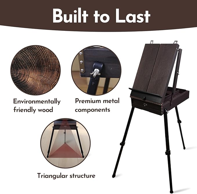 CONDA 70” Art Set with French Easel of Aluminum Legs, Folding Sketch Painting Easel with Drawer, Tripod Easel Stand for Painting, Sketching, Display