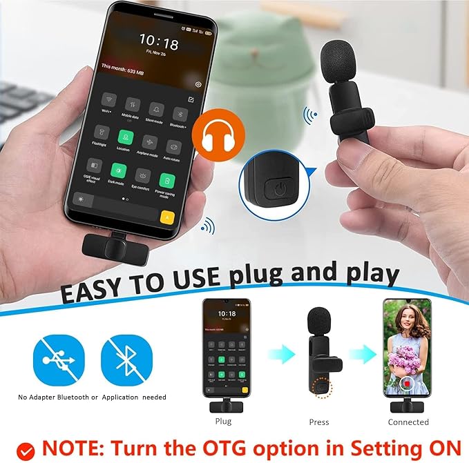 MAYBESTA Wireless Lavalier Lapel Microphone for iPhone Android Phone Laptop - Bluetooth Mini Mic with USB C Interface for YouTube Tiktok Video Recording Interview Podcast Vlog