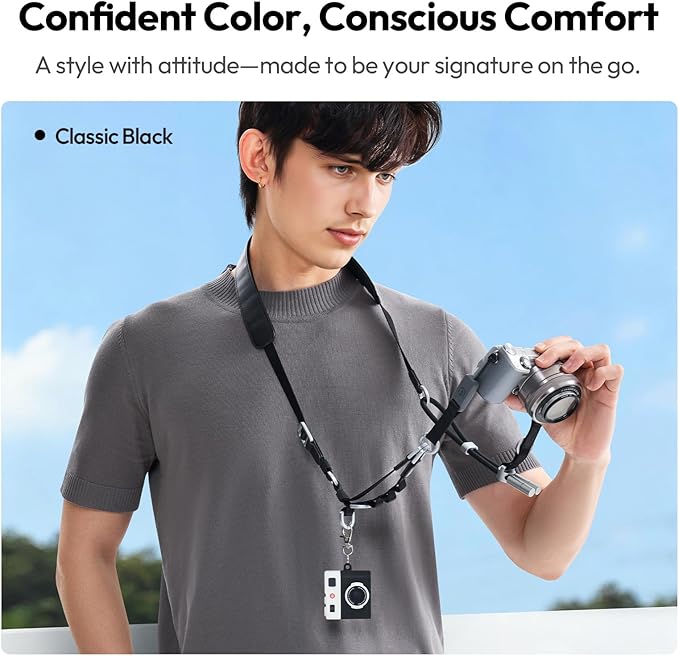 ULANZI YF01 Camera Strap with USB C Cable, 3-in-1 Modular Quick Release Neck Shoulder Wrist Strap 71.9inch Length Adjustment, Multi-Use Convertible Crossbody Sling for DSLR Mirrorless Cam Phone(Black)