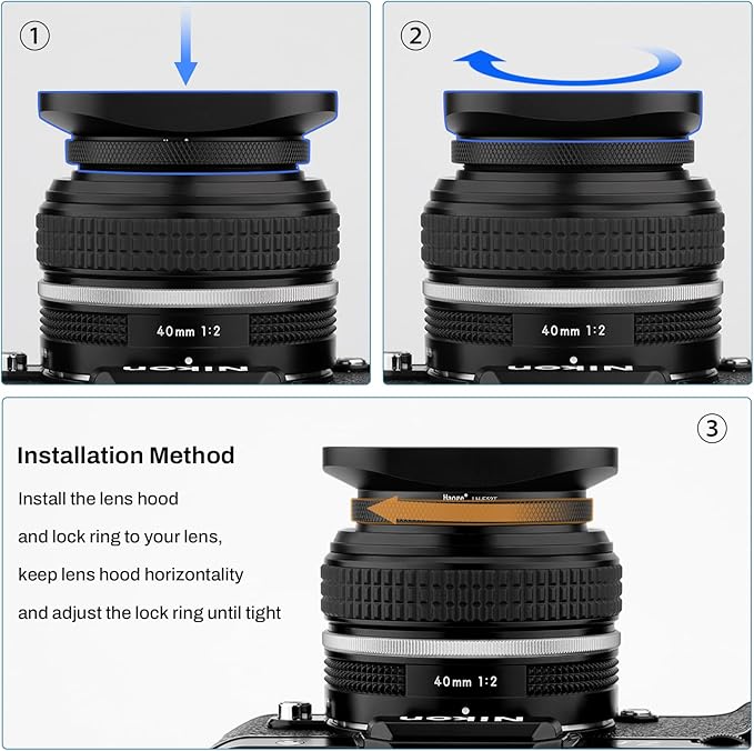 Haoge LH-E52T 52mm Square Metal Screw-in Lens Hood with Cap for 52mm Canon Nikon Sony Leica Voigtlander Nikkor Panasonic Pentax Contax Olympus Lens and Other Lens with 52mm Filter Thread