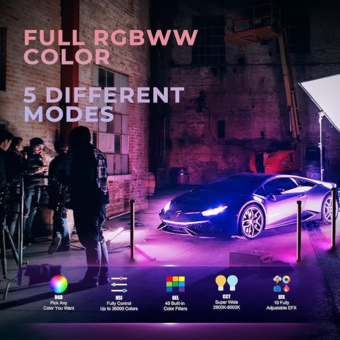 Mettlelite TLX2C RGB Tube Light, Full Color RGBWW LED Video Light Stick with APP DMX Control, 2ft 2800K-8000K, Customizable Light Effects, Rechargeable, CRI97+ TLCI98+ for Studio Photography Video
