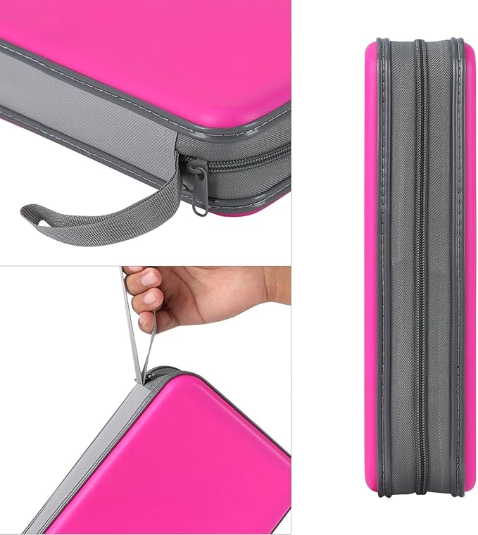 alavisxf xx CD Case, 96 Capacity Hard Plastic CD Holder Protective DVD Disc Storage Case Holder Portable Zipper CD DVD Organizer Storage Wallet for Car Home Travel (96 Capacity, Hot Pink)