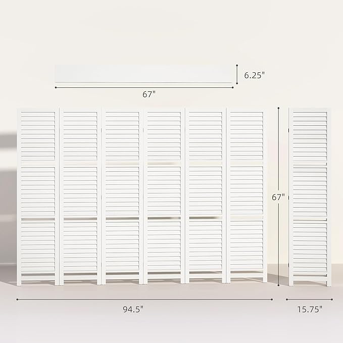 HOMCOM Room Divider, 6 Panel 67" Tall Wood Privacy Screen with 3 Display Shelves, and Folding Storage for Bedroom or Home Office, White