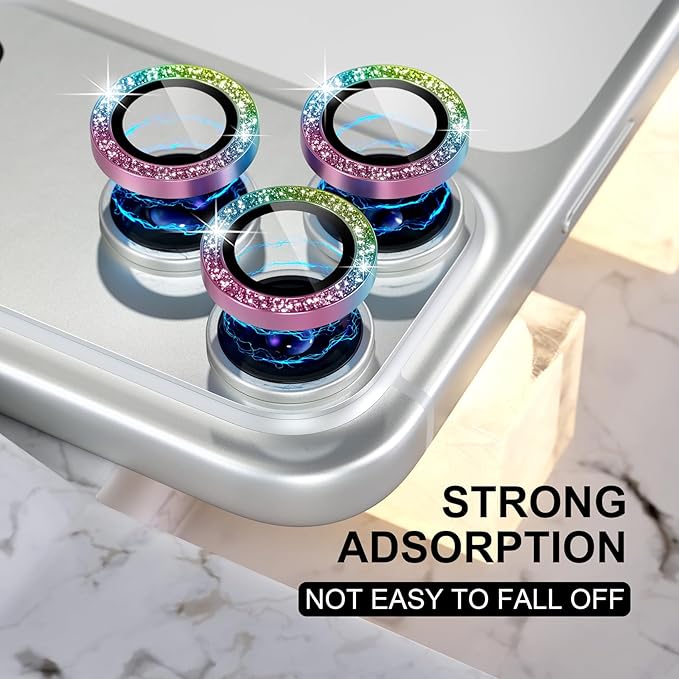 Choiche Compatible for iPhone 17 Pro/iPhone 17 Pro Max Camera Lens Protector Bling, 9H Tempered Glass Camera Cover Screen Protector Metal Ring Decoration Accessories (Glitter-Colorful)