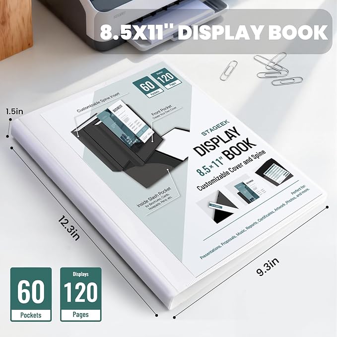 STAGEEK 60-Pocket Portfolio Binder Display 120 Pages, 8.5x11 Binder with Plastic Sleeves, Art Portfolio Folder with Clear Sheet Protectors, Presentation Book for Artwork, Document Organizer