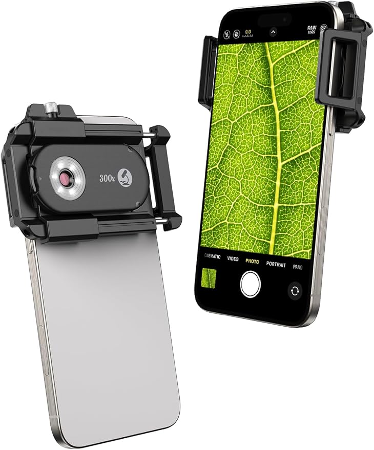MIAO LAB 300X Phone Microscope Lens, Phone Camera Micro Lens with Universal Clip/LED Light/CPL, Mini Pocket Microscope Attachment Fit for iPhone 16/15/14/13, and Most Smartphone