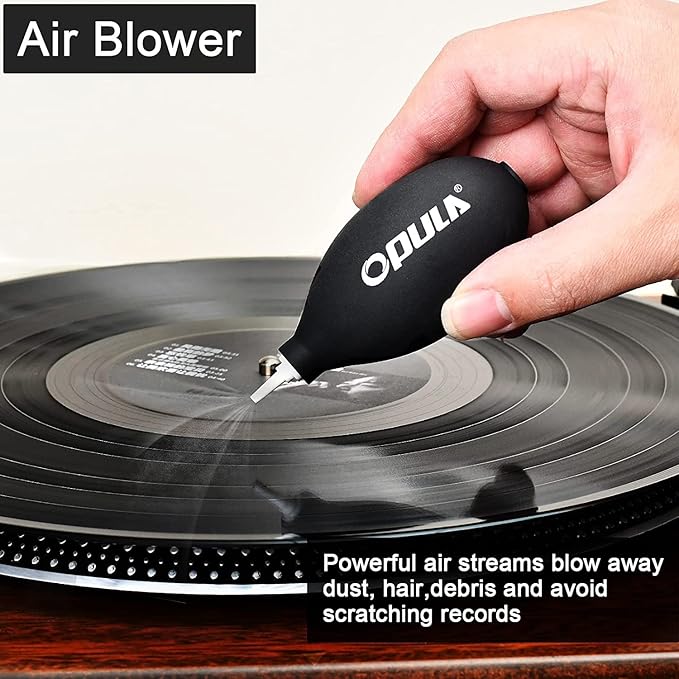 OPULA 7-in-1 Vinyl Record Cleaning Kit Complete - Vinyl Record Cleaner Solution - Velvet Brush - Microfiber Brush - Stylus Brush - Label Protector - Air Blower - Brush for Velvet, Restore LPs Album
