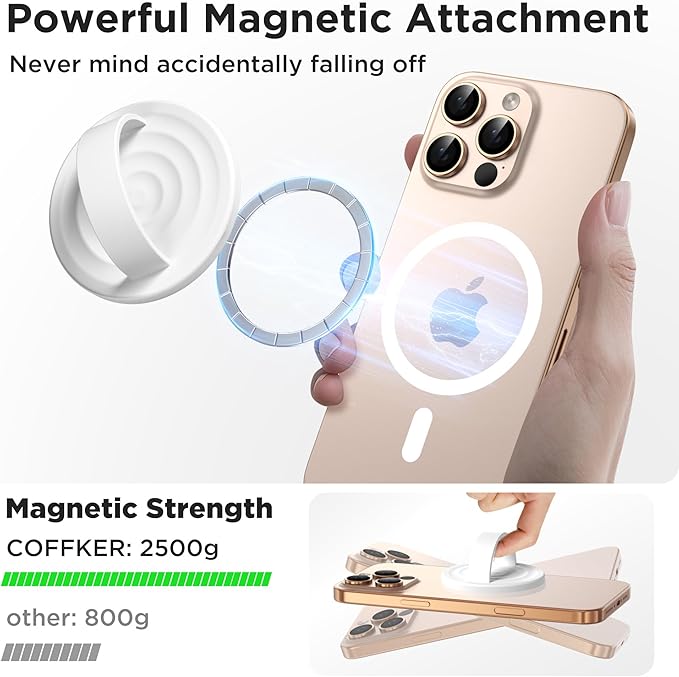 Magnetic Phone Grip Ring Holder, Liquid Silicone Magnet Cell Phone Grip Finger Loop, Compatible with Magsafe, Back of Phone for iPhone 17/16/15/14/13/12 Series, White