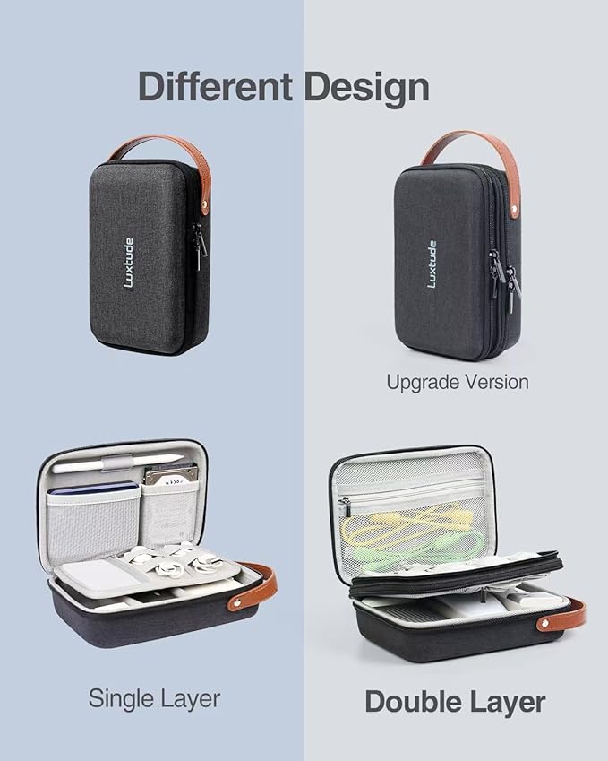 Luxtude Electronic Organizer Travel Case, Portable Tech Organizers, Hard Charger Organizer, Travel Cable Organizers, Tech Bag (Double Layer, Black, Medium)