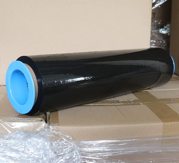 BOMEI PACK 1 Pack 1200ft Industrial Black Stretch Wrap Film 70 Gauge 15" with 3inch Plastic Rolling Handles for Pallet Wrap, Durable Self-Adhering Packing, Moving, Heavy Duty Shrink Film