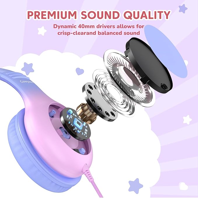 USB C Headphones Wired, Kids Headphones for School, Over Ear USB C Wired Headphone with Microphone, 85/94dB Volume Limit, USB Type C Headphone for Boys/Girls/School/Travel, Purple Gradient