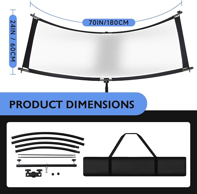 Clamshell Light Reflector/Diffuser with Carrying Case,70"X24" (4 Color in 1) Arclight Curved Eyelighter Lighting Diffuser for Photography Portrait Studio Video Shooting,Black/White/Gold/Silver