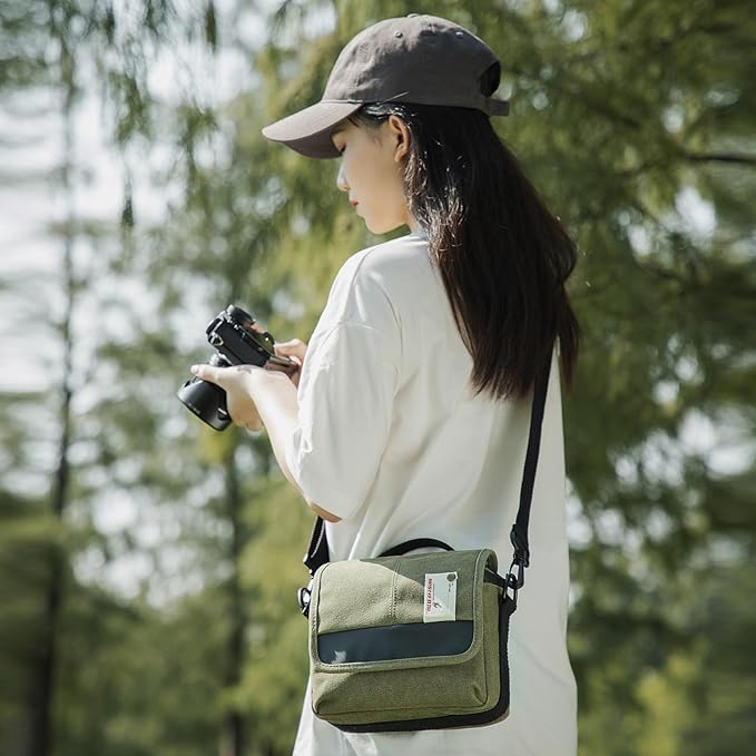 Besnfoto Camera Bag Small Crossbody Camera Shoulder Bag Purse Waterproof Canvas Cute Compact Camera Messenger Bag Case for Mirrorless DSLR SLR Women and Men