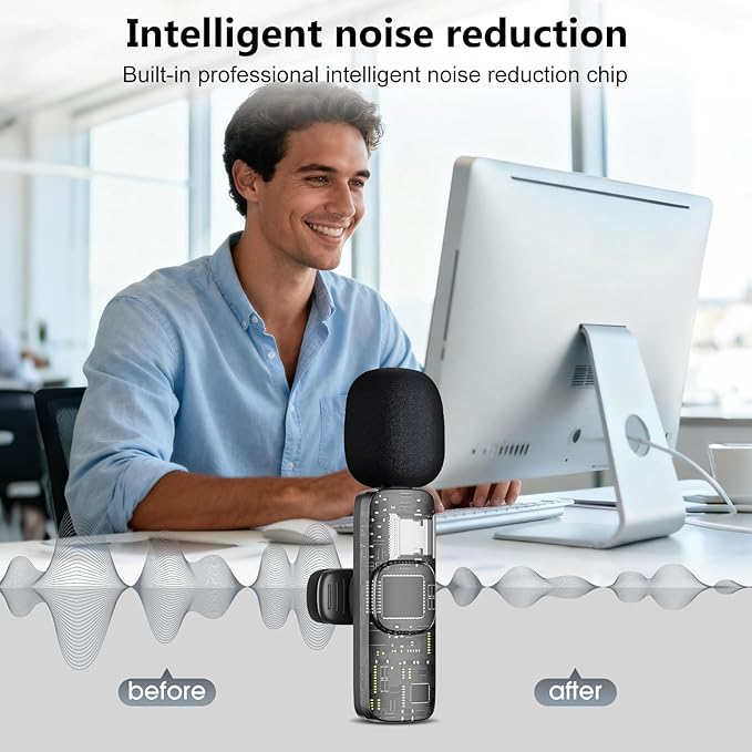 Wireless Lavalier Microphone for iPhone/Android Phones/Cameras/Computers - A 4-in-1 Portable lavalier Microphone Suitable for Video Recording, Audio Recording, vlogging, TikTok, etc., in Black