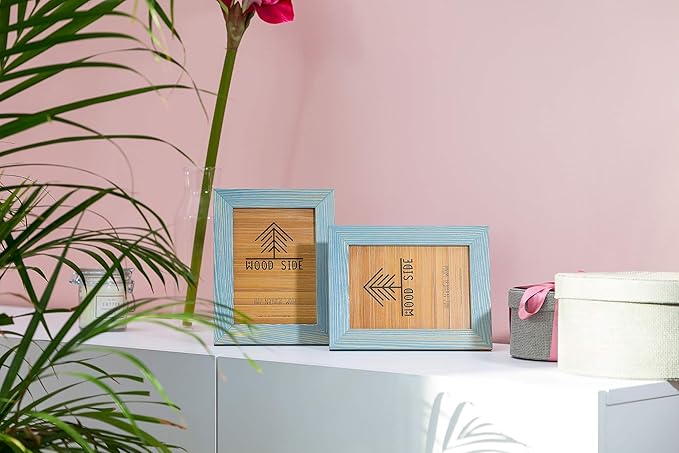 Rustic Wooden Picture Frame 4x6 Inch - Set of 2-100% Natural Farmhouse Distressed Wood with Real Glass - Made for Wall Hanging and Tabletop Display - Blue Turquoise
