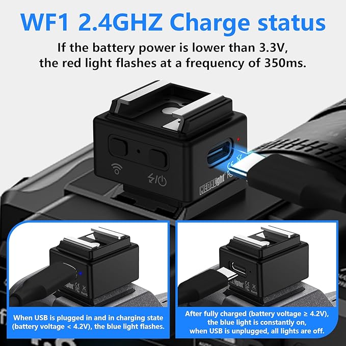 WF1 2.4G Wireless Flash Trigger for Canon Nikon Sony Pentax DSLR Cameras Wireless Flash Trigger Transmitter and Receiver for Camera Flashes with Hot Shoe Mount(Black).