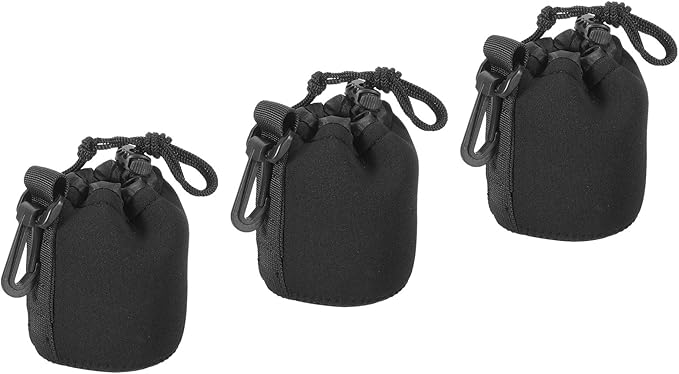 PATIKIL Camera Lens Bag, 3 Pcs 3" ID x 3.9" H Drawstring Pouch With Thick Protective Neoprene, Case for DSLR Camera Lens, Water Coffee Cups Black