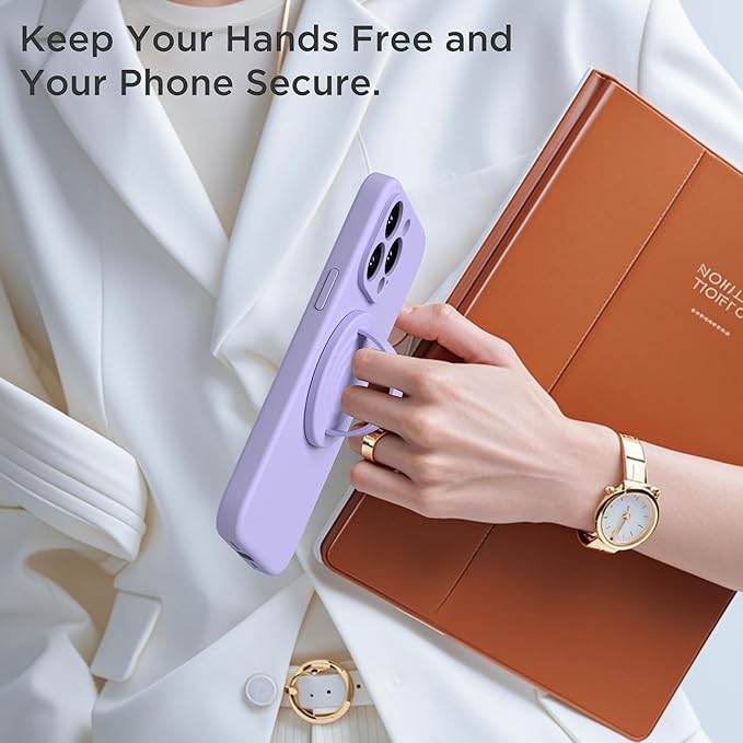 Upgraded Magnetic Phone Grip, Liquid Silicone Soft and Portable, Removable Finger Loop Ring Grip Holder for iPhone, Strong Magnetic Attraction, Compatible with MagSafe Phone Case, Lilac Purple