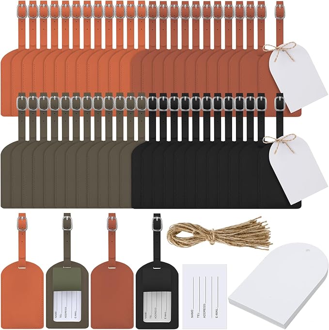 Amylove 48 Sets Leather Luggage Tags Bulk Wedding Favors Luggage Tags for Guests Bridal Gifts Wedding Bridal Shower Gift PU Leather with Name ID Card Tag for Guests