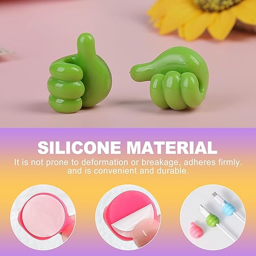 32 Pack Thumbs Up Wall Hooks, Self-Adhesive Silicone Clips for Cable Management, Key Holder, Desk Organizer, Fun Decorative Hooks for Office and Home
