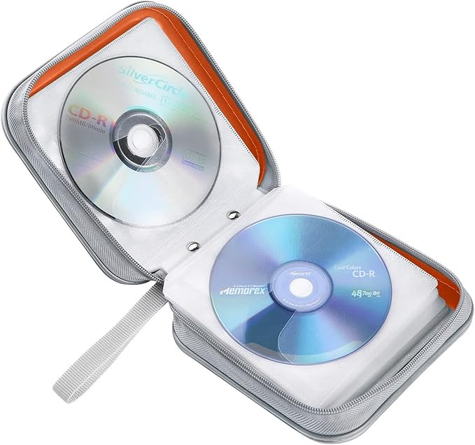 CD Case, 40 Capacity CD/DVD Case Holders Wallet Hard Plastic DVD Disc Cases Storage Binder for Car Home Office Travel (Orange)