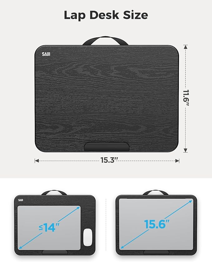 SAIJI Laptop Lap Desk, Portable Laptops Tray with Cushion, Drawer Storage, Phone Holder, 12mm Thickened Panel,Carry Handle, Computer Laptop Stand for Bed Fits Up to 15.6 Inch Laptops