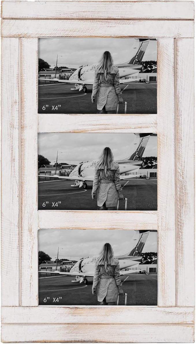 RiteSune 3 Picture Frames 4x6 for Wall, Photo Collage Frame Present for Christmas Birthday, Rustic Photo Frames for Home Wall Decor（White