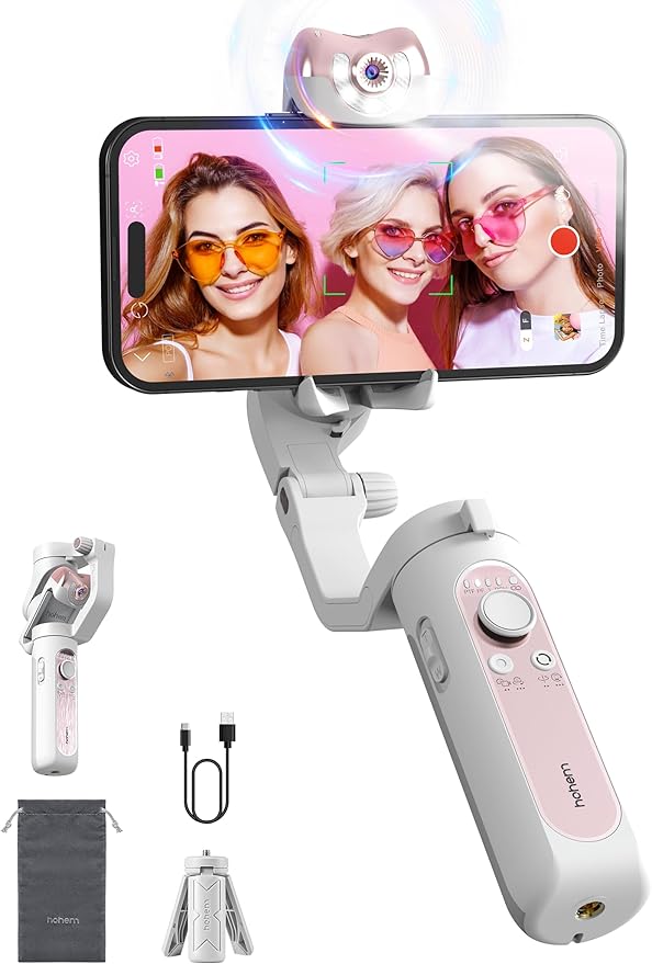 hohem iSteady V2S Gimbal Stabilizer for Smartphone, 3-Axis Gimbal for iPhone, AI Tracking, Portable and Foldable Phone Stabilizer with Fill Light for Video Recording, Vlogging, YouTube, TikTok