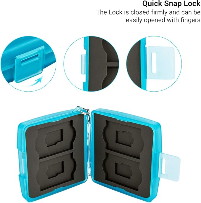 8 Slots Memory Card Case for 4 SD/SDHC/SDXC Cards and 4 Micro SD/TF Cards,Anti-Dust Crush Resistance,SD Card Case Small Micro SD Holder with Chain (Blue)