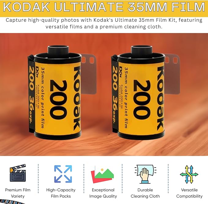 Kodak Gold 200 35mm Film Bundle, 6 Rolls (2x3 Pack), 36 Exposures Each, for 35mm Film Camera Includes Balveli Premium Microfiber Cloth-Kodak 6 Roll Pack